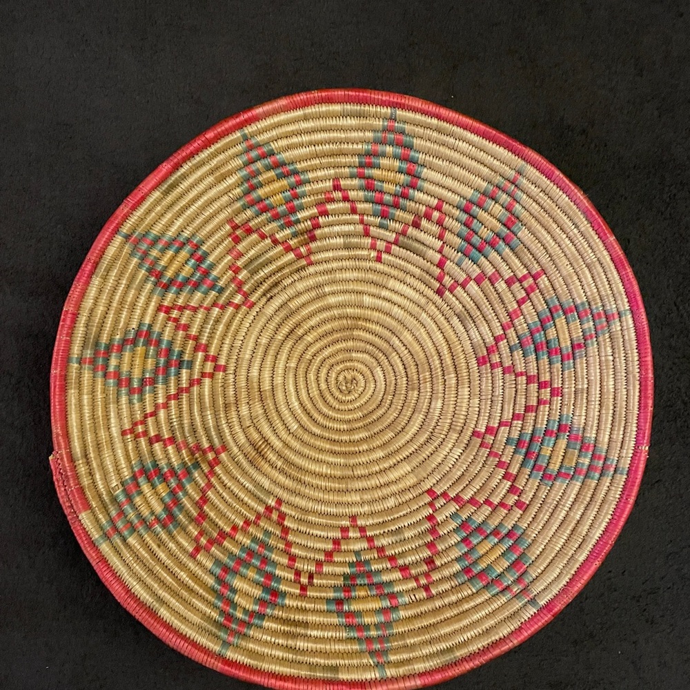 Hand woven Round Basket Bowl Wall Art Moroccan Farm Farmhouse Barn Decor - Picture 2 of 5